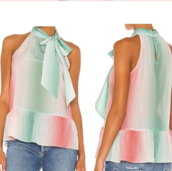 PARKER Ombre Stripe Rainbow High Neck 100% Silk Top - Picture 2 of 15